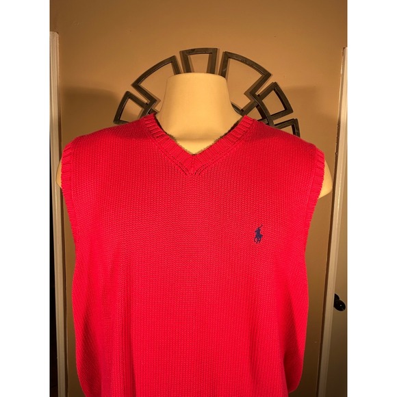 Polo Ralph Lauren Red V Neck Sweater Vest Knit Cotton Men's XXL Preppy Classic - Picture 6 of 9